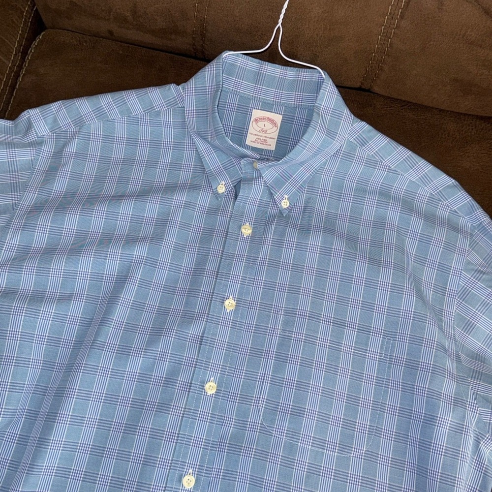 Brooks Brothers 346 The Original Polo Shirt Mens Large Blue Plaid Button Down